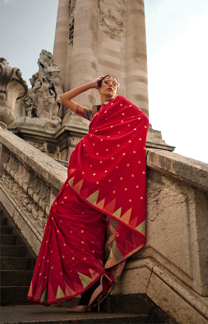 Monjolika Fashion Red Color Silk Women'S Traditional Saree | Grocsy