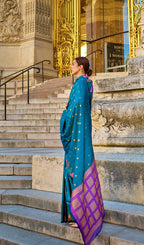 Monjolika Fashion Ocean Blue Color Silk Women'S Traditional Saree | Grocsy