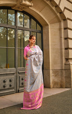 Monjolika Fashion Grey Color Silk Women'S Traditional Saree | Grocsy