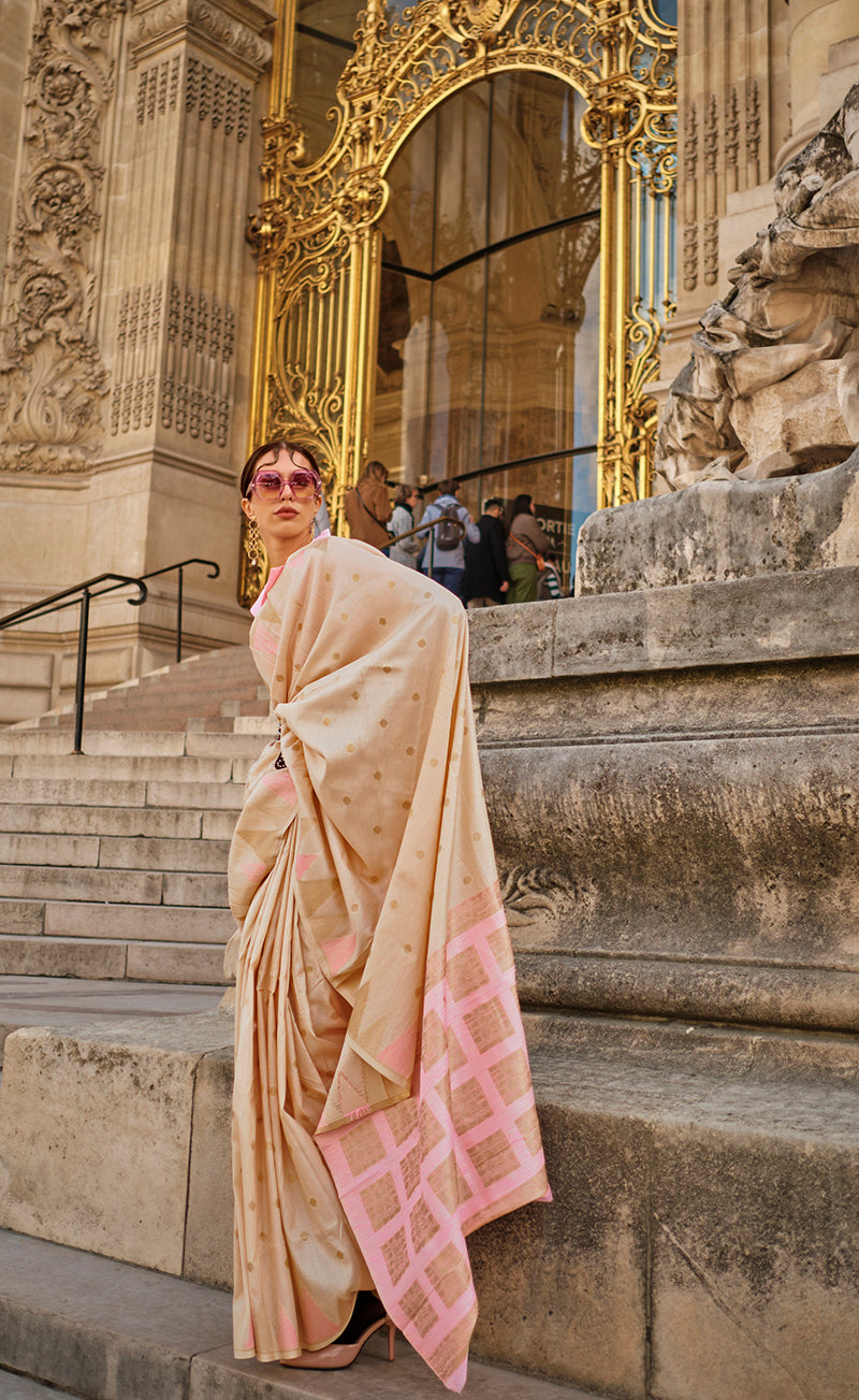 Monjolika Fashion Beige Color Silk Women'S Traditional Saree | Grocsy