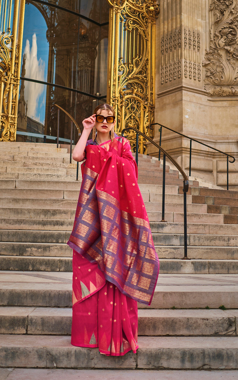 Monjolika Fashion Crimson Red Color Silk Women'S Traditional Saree | Grocsy