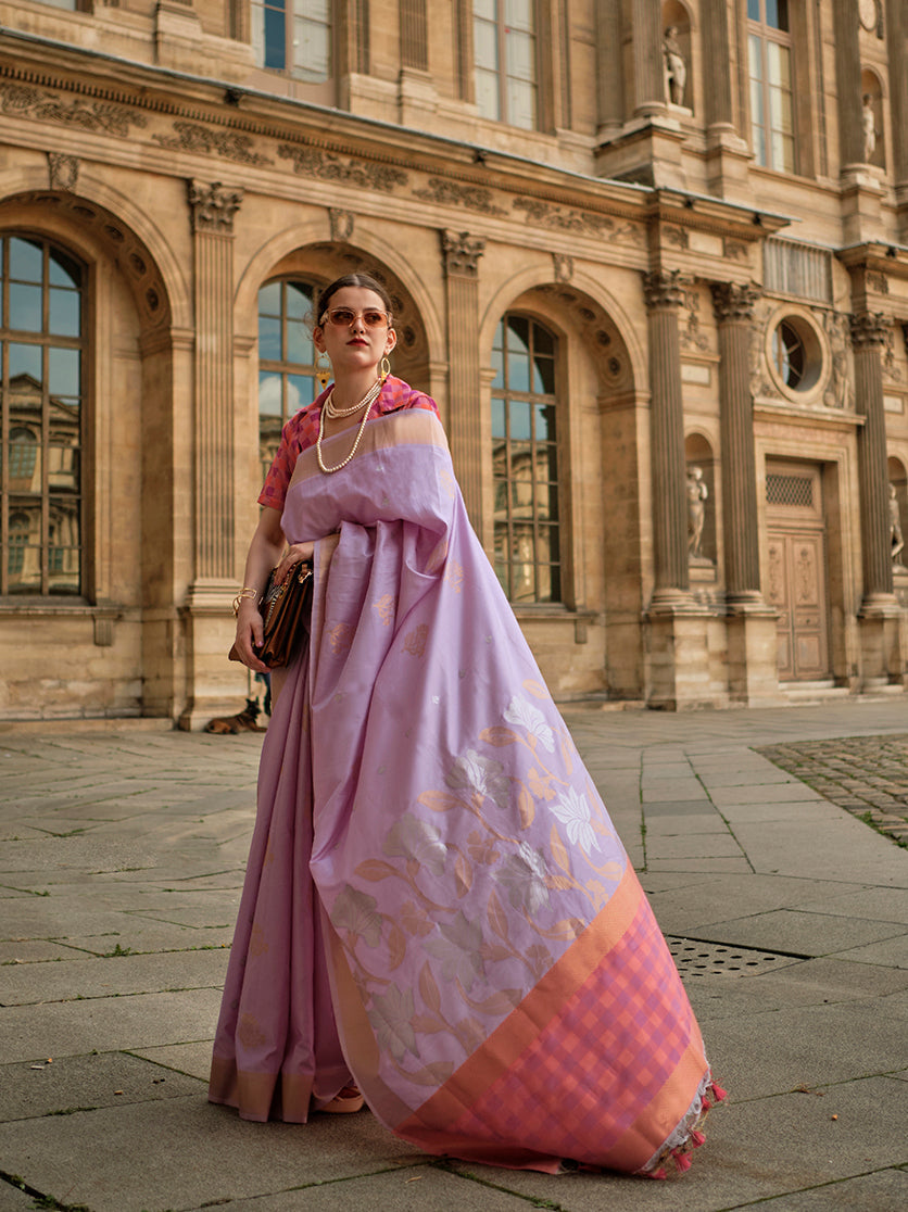 Monjolika Fashion Light Lavender Soft Silk Ceremonial Designer Saree | Grocsy
