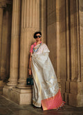 Monjolika Fashion Off White Soft Silk Ceremonial Designer Saree | Grocsy