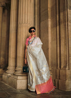 Monjolika Fashion Off White Soft Silk Ceremonial Designer Saree | Grocsy