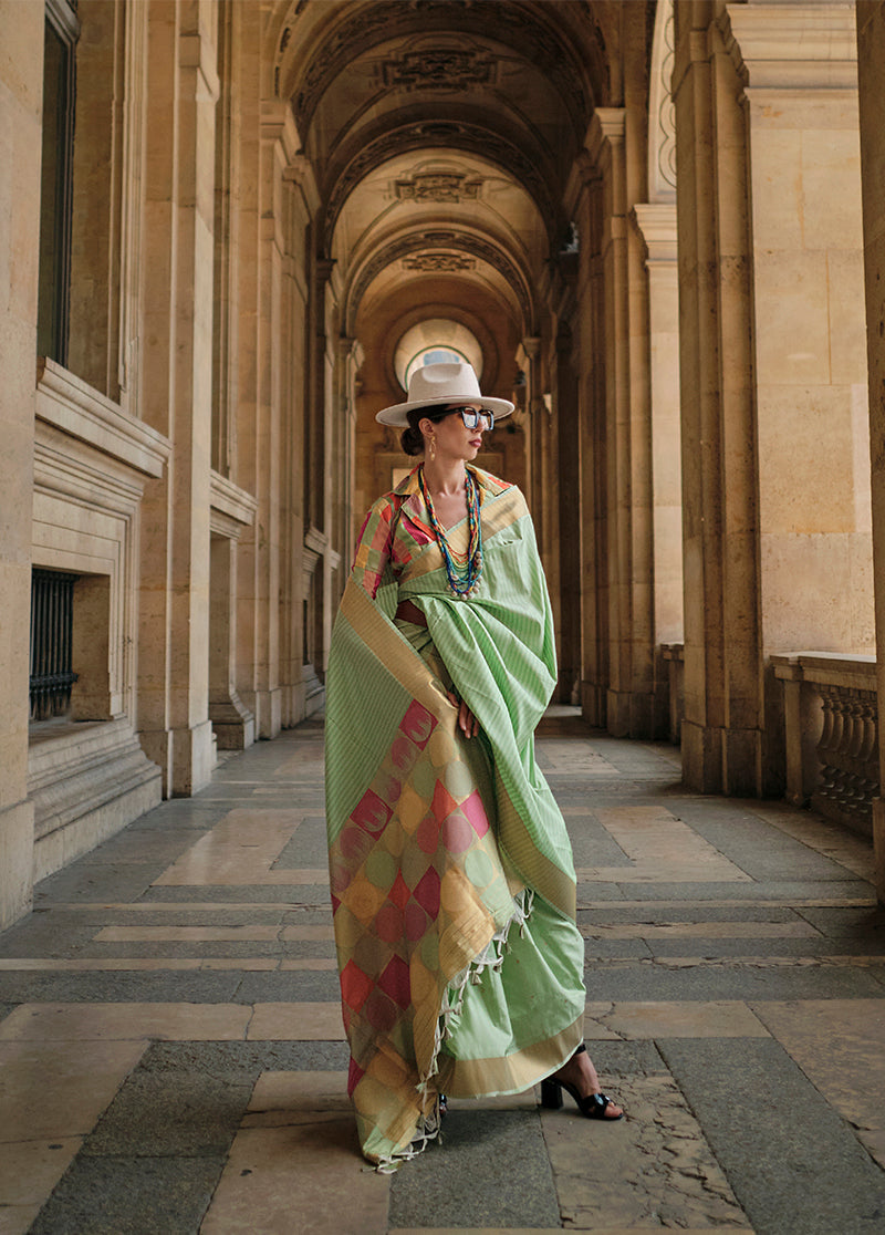 Monjolika Fashion Light Green Soft Silk Ceremonial Designer Saree | Grocsy