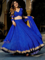 Tulsi Art Gorgeous Blue Leheriya Print Georgette Wedding Wear Lehenga Choli | Grocsy