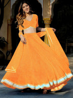 Tulsi Art Pretty Orange Leheriya Print Georgette Wedding Lehenga Choli | Grocsy