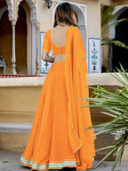 Tulsi Art Pretty Orange Leheriya Print Georgette Wedding Lehenga Choli | Grocsy
