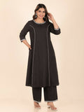 Aramya A-line Linen Cotton Solid Women's Kurta - Black | Grocsy