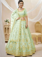 Tulsi Art Mesmerizing Pista Embroidered Art Silk Reception Wear Lehenga Choli | Grocsy