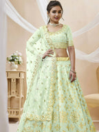 Tulsi Art Mesmerizing Pista Embroidered Art Silk Reception Wear Lehenga Choli | Grocsy