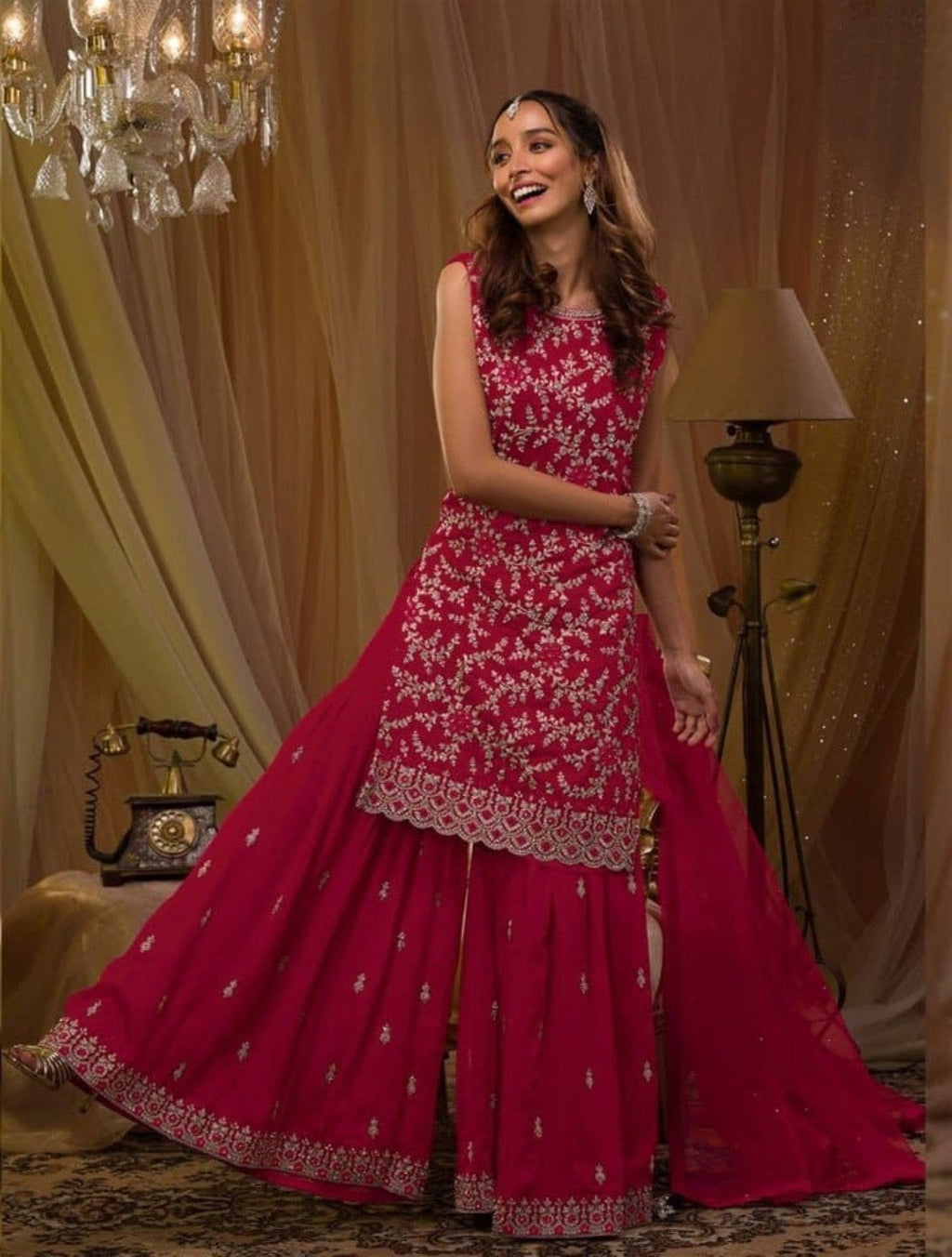 Anaita Red Georgette Suit with Embroidery & Sequence Work | Grocsy