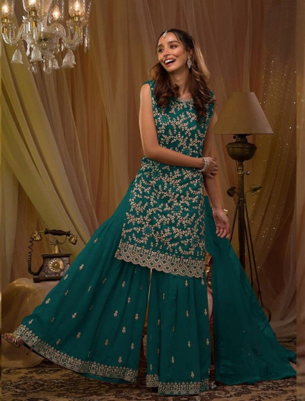 Anaita T Green Georgette Suit with Embroidery & Sequence Work | Grocsy