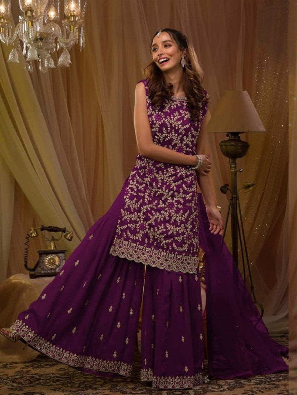 Anaita Purple Georgette Suit with Embroidery & Sequence Work | Grocsy