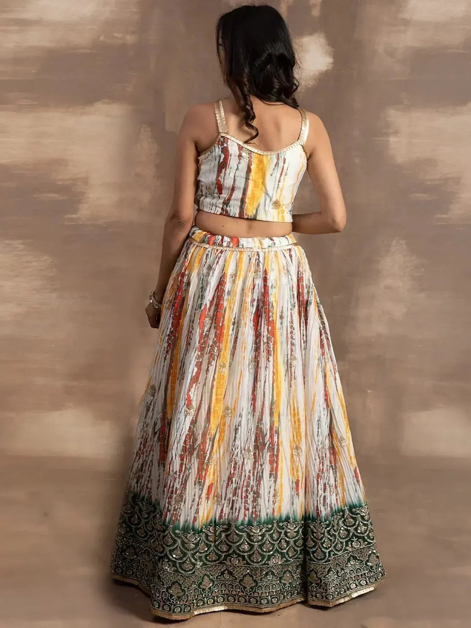Tulsi Art Enchanting White & Green Sequins Chinon Festival Wear Lehenga Choli | Grocsy