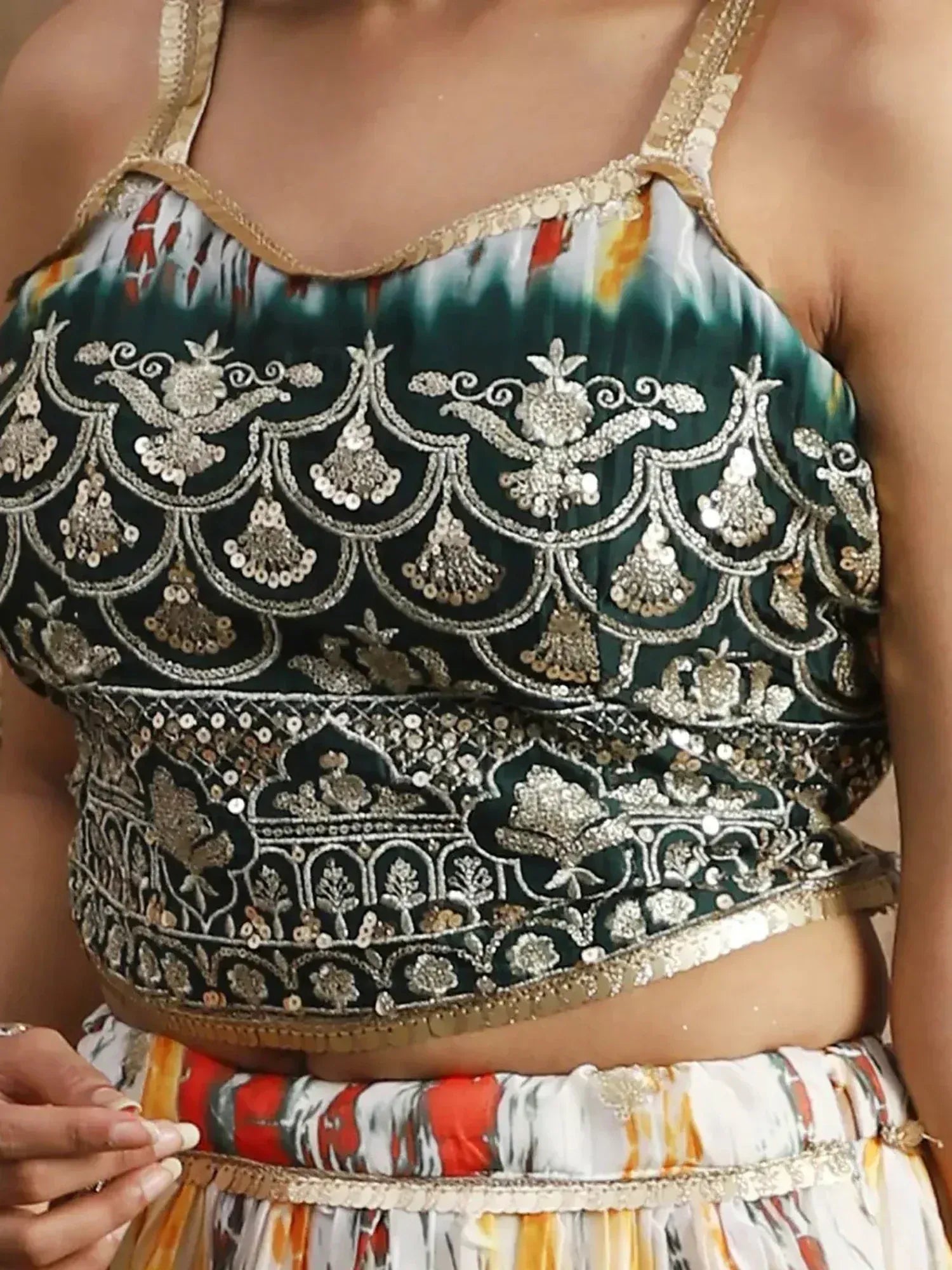 Tulsi Art Enchanting White & Green Sequins Chinon Festival Wear Lehenga Choli | Grocsy