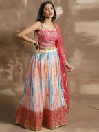 Tulsi Art Fascinating White & Pink Zari Work Chinon Event Wear Lehenga Choli | Grocsy