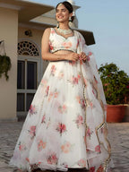 Tulsi Art Magnetic White Floral Printed Organza Festival Wear Lehenga Choli | Grocsy