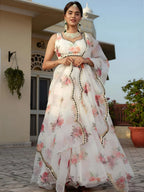 Tulsi Art Magnetic White Floral Printed Organza Festival Wear Lehenga Choli | Grocsy