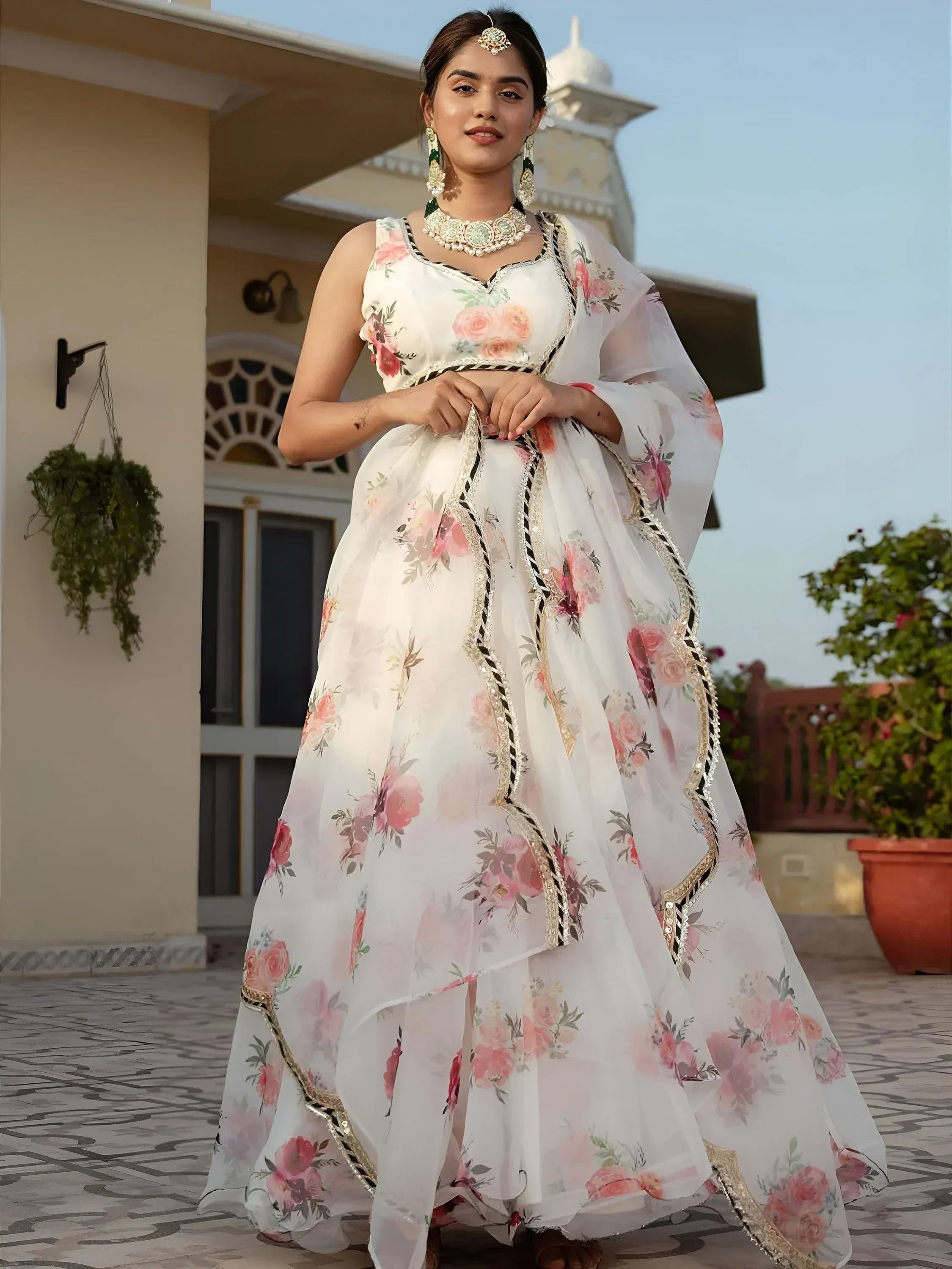Tulsi Art Magnetic White Floral Printed Organza Festival Wear Lehenga Choli | Grocsy