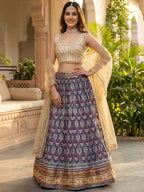 Tulsi Art Glowing Blue Digital Printed Silk Wedding Wear Lehenga Choli | Grocsy