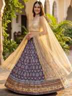 Tulsi Art Glowing Blue Digital Printed Silk Wedding Wear Lehenga Choli | Grocsy
