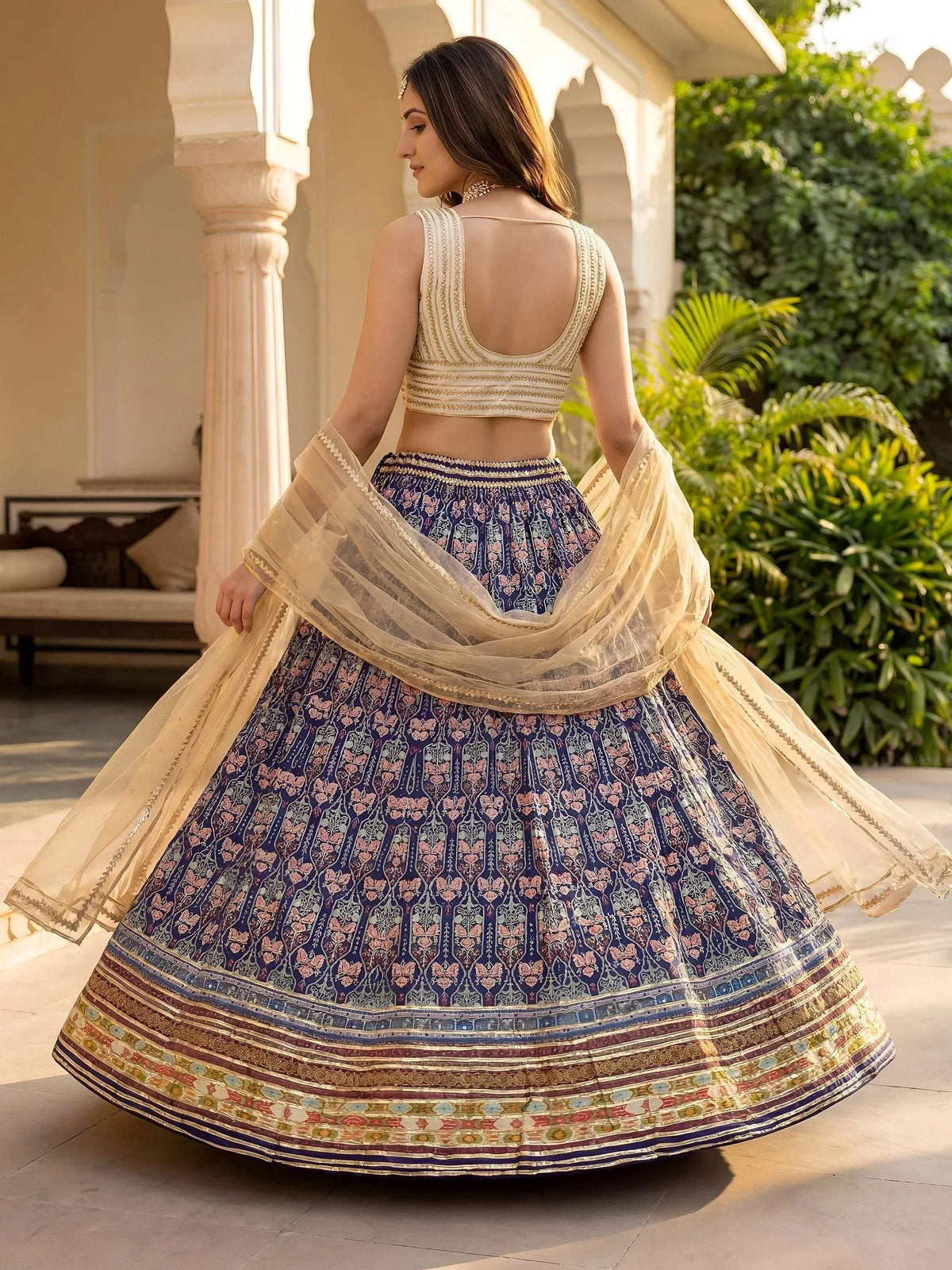 Tulsi Art Glowing Blue Digital Printed Silk Wedding Wear Lehenga Choli | Grocsy