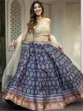 Tulsi Art Beautiful Navy Blue Digital Printed Art Silk Reception Wear Lehenga Choli | Grocsy