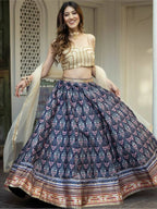 Tulsi Art Beautiful Navy Blue Digital Printed Art Silk Reception Wear Lehenga Choli | Grocsy