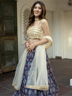 Tulsi Art Beautiful Navy Blue Digital Printed Art Silk Reception Wear Lehenga Choli | Grocsy