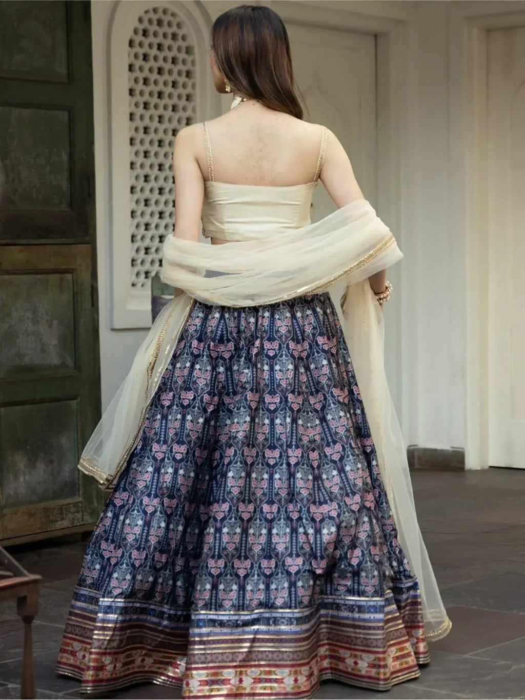 Tulsi Art Beautiful Navy Blue Digital Printed Art Silk Reception Wear Lehenga Choli | Grocsy