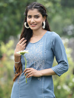 Juniper Women Grey Rayon Festive Wear Embroidered Straight Kurta | Grocsy