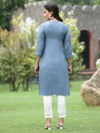 Juniper Women Grey Rayon Festive Wear Embroidered Straight Kurta | Grocsy