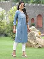 Juniper Women Grey Rayon Festive Wear Embroidered Straight Kurta | Grocsy