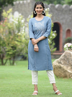 Juniper Women Grey Rayon Festive Wear Embroidered Straight Kurta | Grocsy