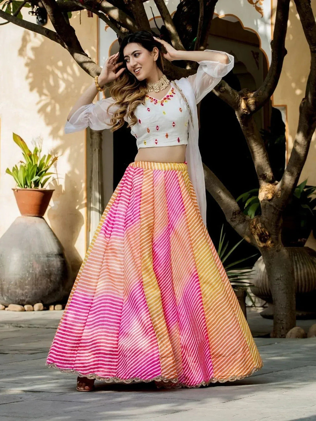 Tulsi Art Pretty Multicolor Leheriya Printed Art Silk Sangeet Wear Lehenga Choli | Grocsy