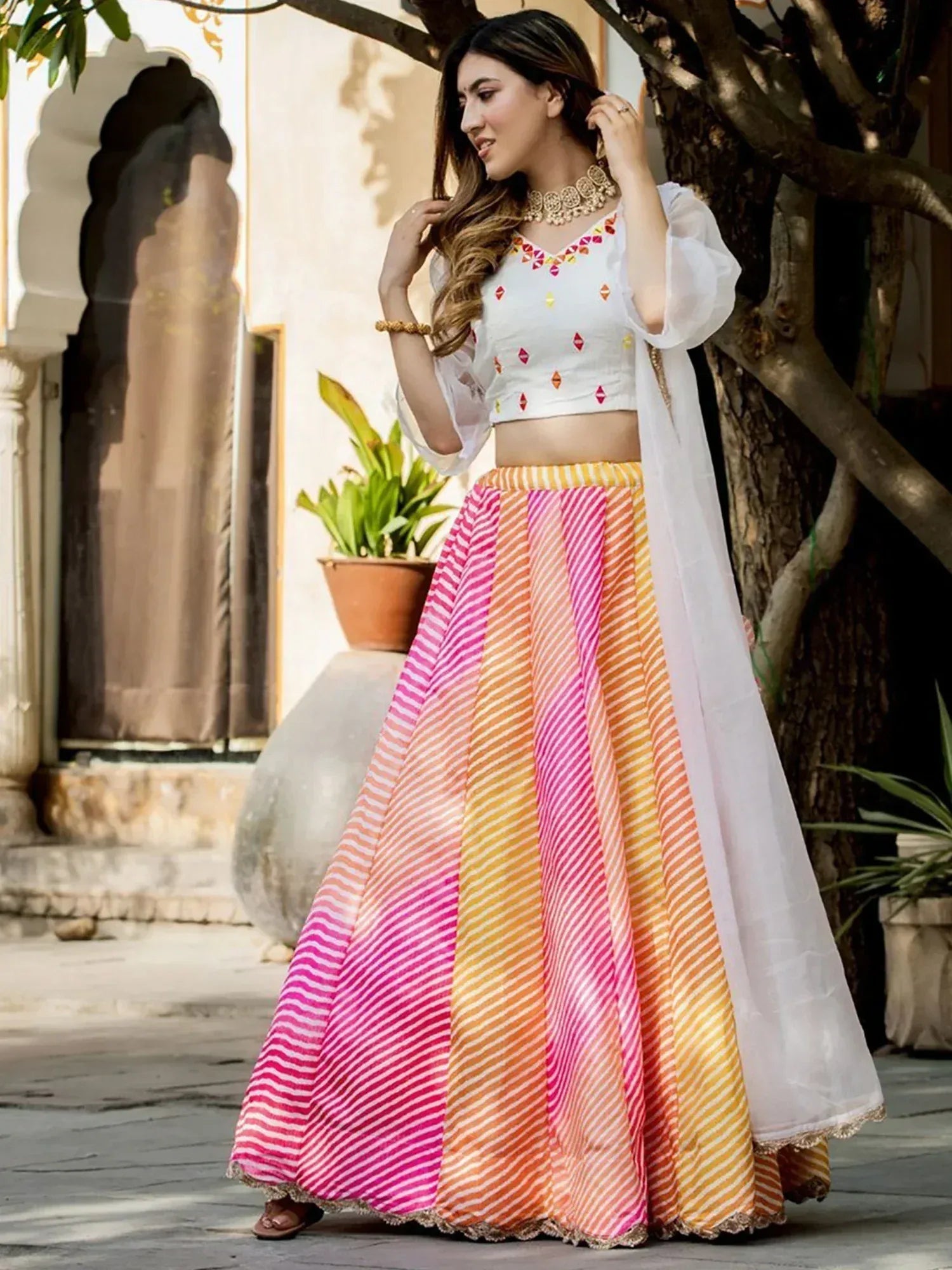Tulsi Art Pretty Multicolor Leheriya Printed Art Silk Sangeet Wear Lehenga Choli | Grocsy