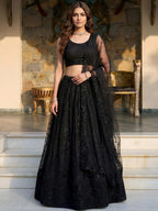 Tulsi Art Gorgeous Black Embroidered Net Reception Wear Lehenga Choli | Grocsy