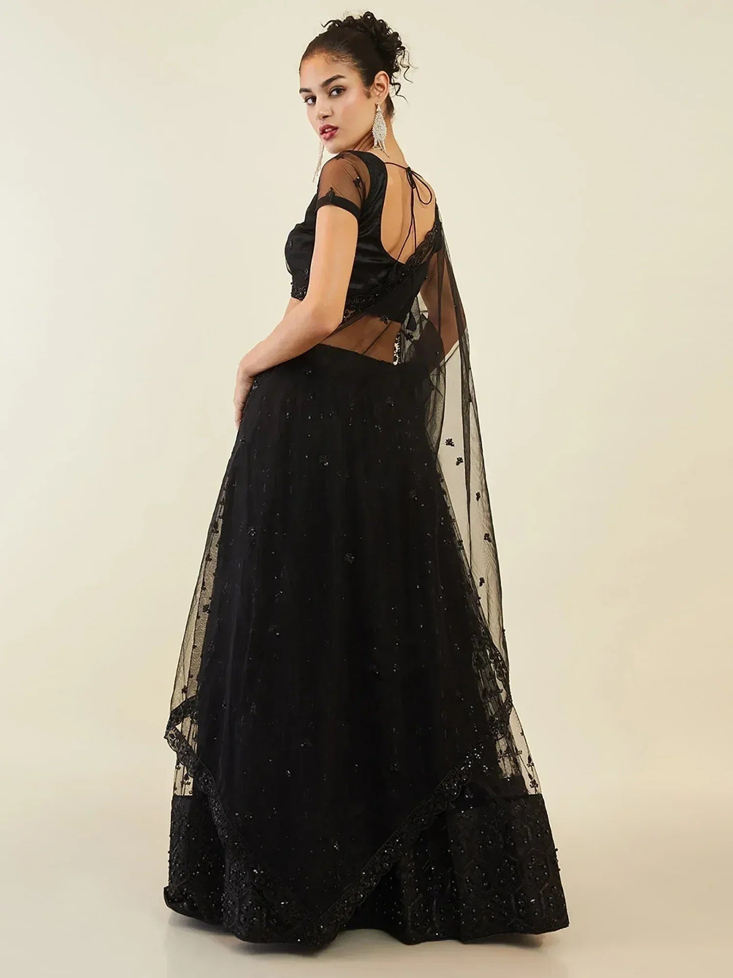 Tulsi Art Ravishing Black Sequins Net Reception Wear Lehenga Choli With Dupatta | Grocsy