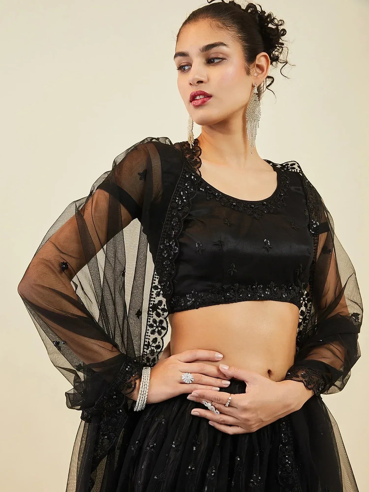 Tulsi Art Ravishing Black Sequins Net Reception Wear Lehenga Choli With Dupatta | Grocsy