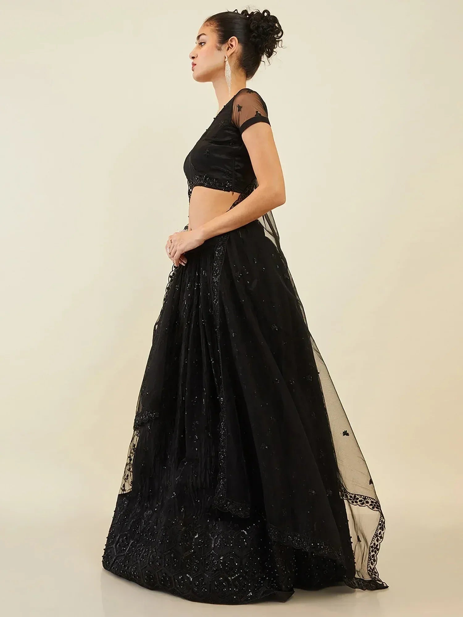 Tulsi Art Ravishing Black Sequins Net Reception Wear Lehenga Choli With Dupatta | Grocsy