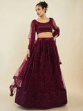 Tulsi Art Stunning Purple Sequins Net Reception Wear Lehenga Choli With Dupatta | Grocsy