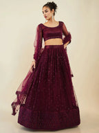 Tulsi Art Stunning Purple Sequins Net Reception Wear Lehenga Choli With Dupatta | Grocsy