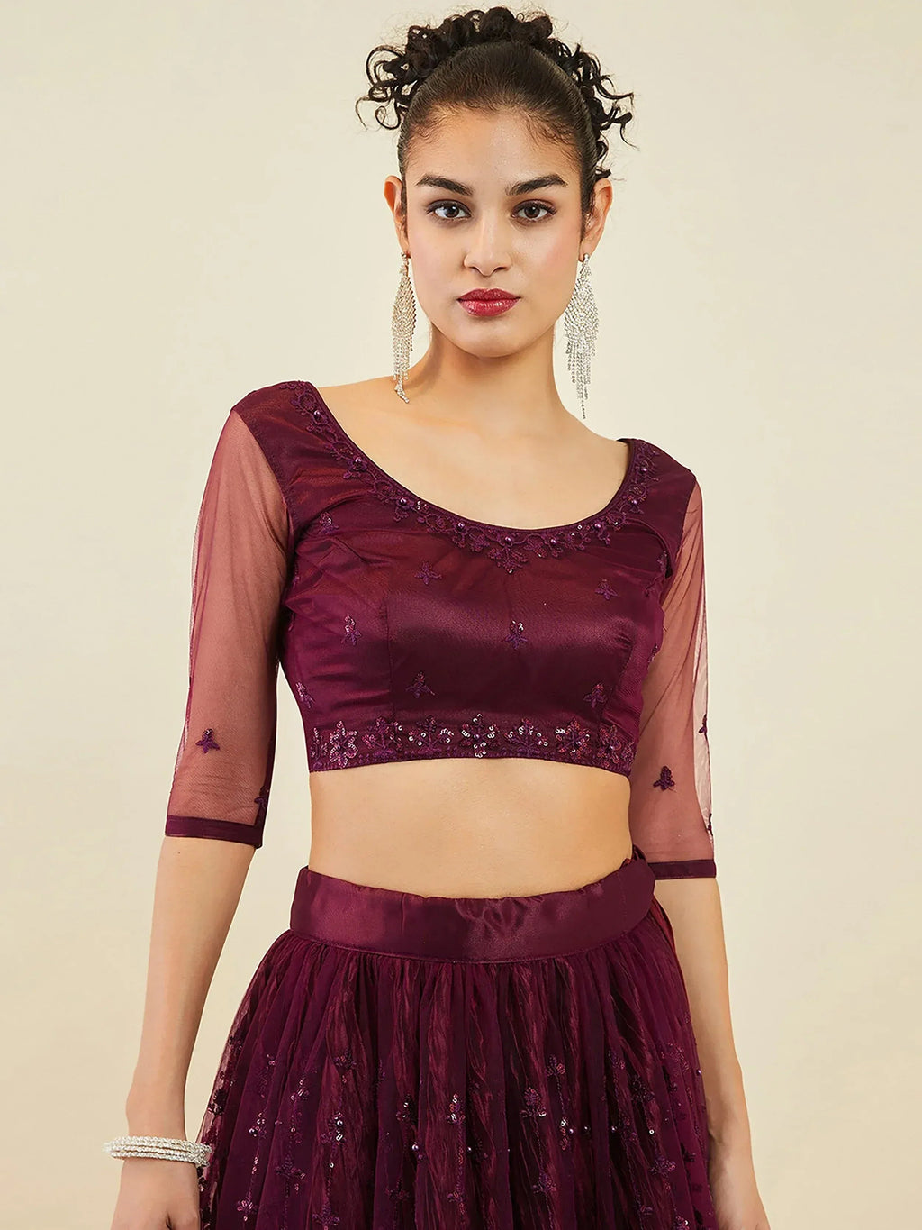 Tulsi Art Stunning Purple Sequins Net Reception Wear Lehenga Choli With Dupatta | Grocsy