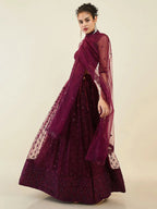 Tulsi Art Stunning Purple Sequins Net Reception Wear Lehenga Choli With Dupatta | Grocsy
