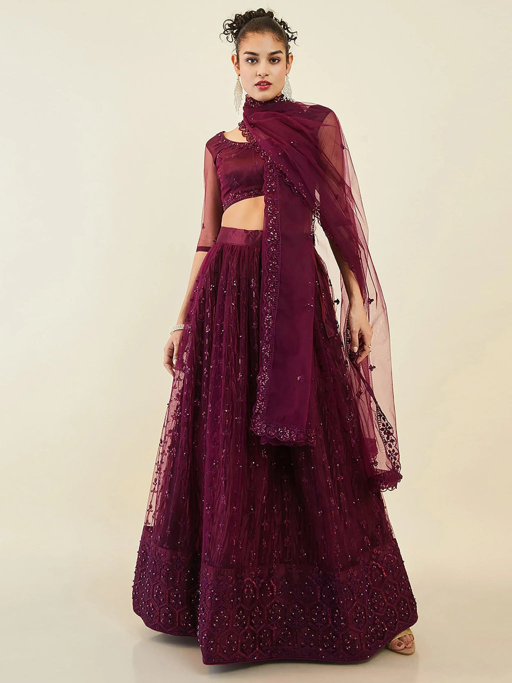 Tulsi Art Stunning Purple Sequins Net Reception Wear Lehenga Choli With Dupatta | Grocsy