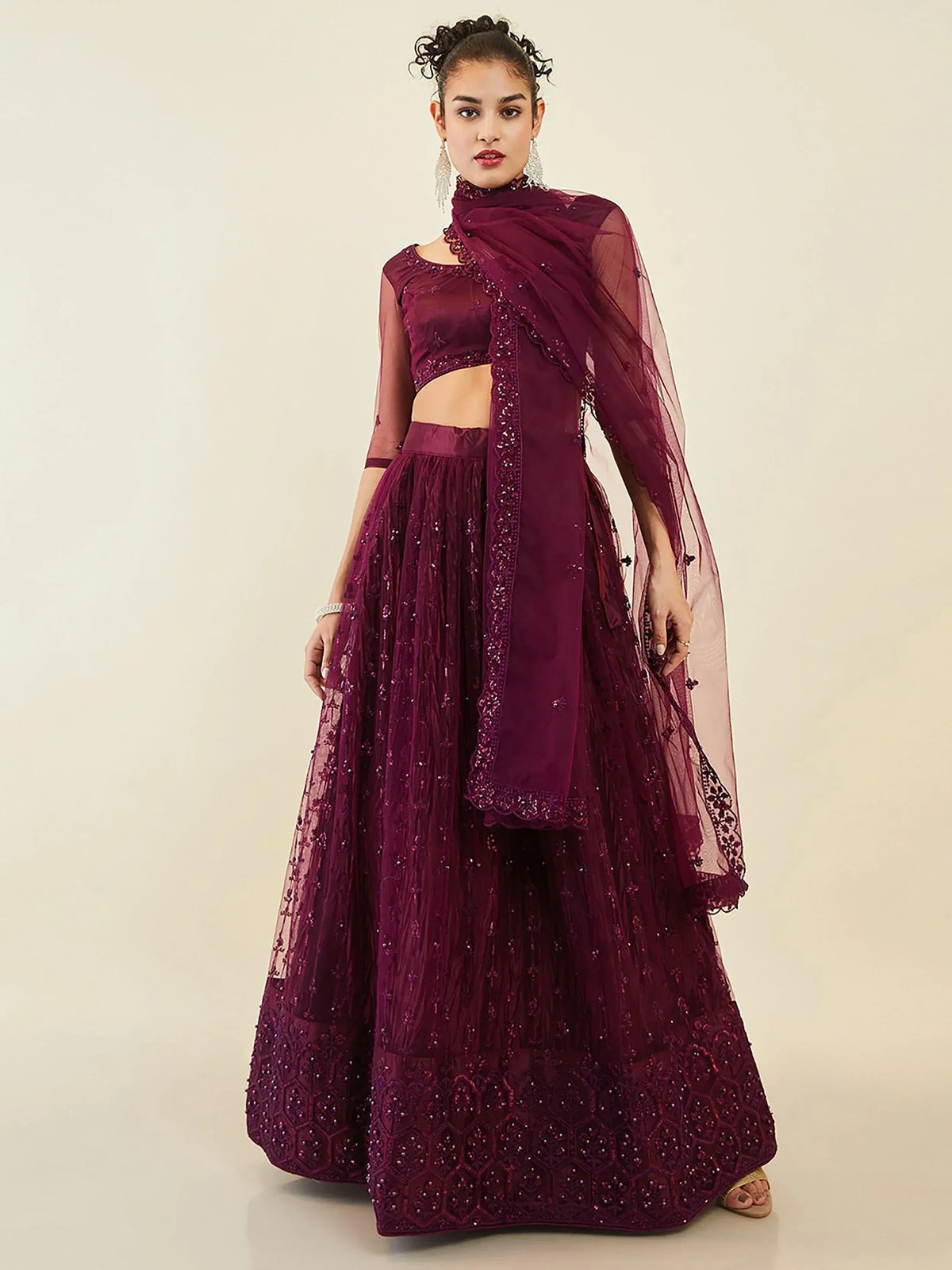 Tulsi Art Stunning Purple Sequins Net Reception Wear Lehenga Choli With Dupatta | Grocsy