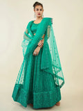 Tulsi Art Dazzling Teal Green Sequins Net Lehenga Choli With Dupatta | Grocsy