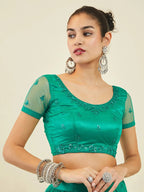 Tulsi Art Dazzling Teal Green Sequins Net Lehenga Choli With Dupatta | Grocsy