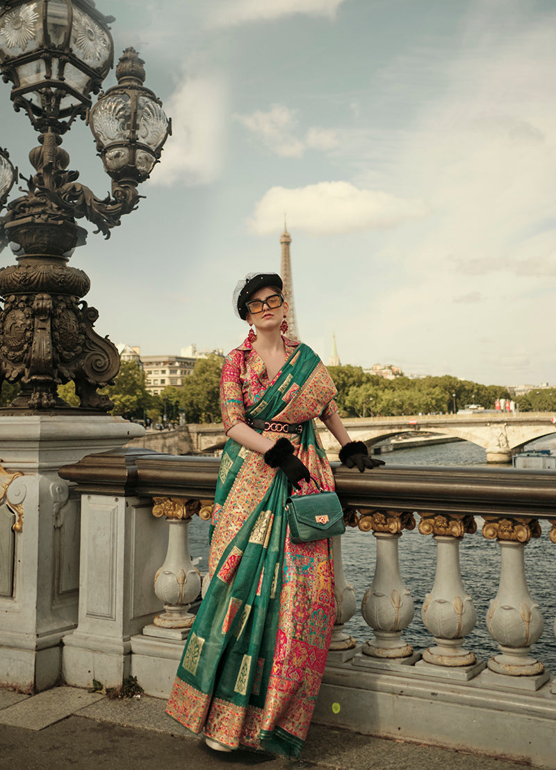 Monjolika Fashion Teal Color Woven Festival Wear Saree | Grocsy